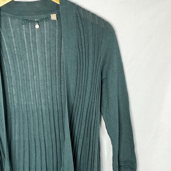 Knitted & Knotted Teal Open-Front Knit Lightweight Cardigan 100% Cotton Size XS - Picture 7 of 10